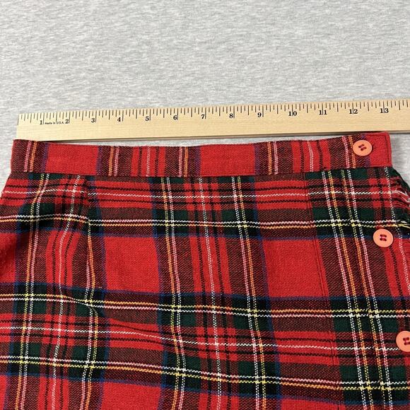 Vintage Kilt Plaid Skirt Womens Size 9 26W Red Tartan Button Wrap Wool Blend 90s - Picture 8 of 12